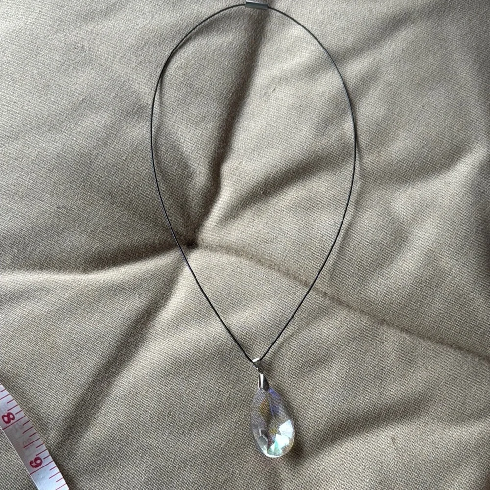 Elegant Multicolored Prism Crystal Teardrop Pendant 20” Necklace with black cord